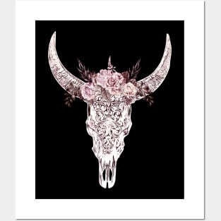 Cow skull floral 4 Posters and Art